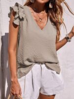 Summer-Ready V-Neck Ruffle Tank Top /A Sleeveless Casual Shirt for Women's Wardrobe
