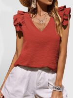 Summer-Ready V-Neck Ruffle Tank Top /A Sleeveless Casual Shirt for Women's Wardrobe