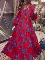 Crinkled Bohemian Maxi Dress with Paneled Cotton-Print and Oversized Design