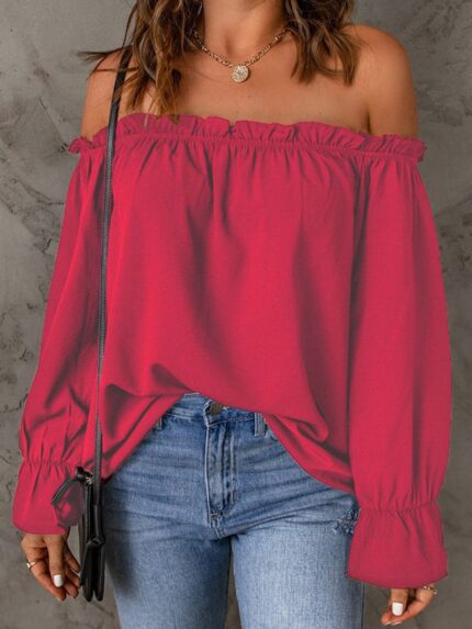 Sexy Off-Shoulder Chiffon Shirt: Solid Color Pullover with a Unique One-Neck Design
