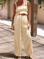 Spring and Summer Women's Clothing- One-Neck Suspenders and Wide-Leg Pants Fashion Suit