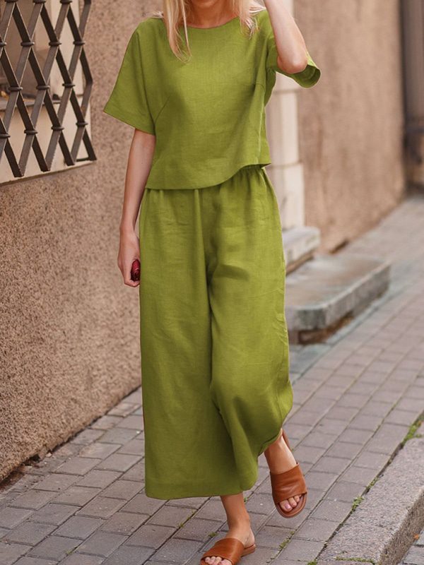 Effortless Elegance- Women's Loose Solid Color Shirt and Trousers Two-Piece Set
