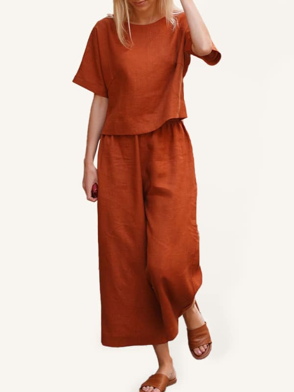 Effortless Elegance- Women's Loose Solid Color Shirt and Trousers Two-Piece Set
