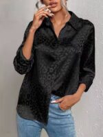 Leopard Jacquard Open Button Shirt: An Elegant Long-Sleeved Commuter Choice for a Stylish Look