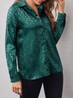 Leopard Jacquard Open Button Shirt: An Elegant Long-Sleeved Commuter Choice for a Stylish Look
