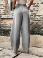 Versatile Women's Solid Color Elastic Pants with Convenient Pockets for Casual Comfort