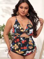 Plus Size Printed Push-Up Hollow One-Piece Swimsuit for Stylish Swimwear