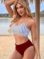 High Waist Striped Split Bikini- New Skinny Swimsuit for a Stylish Beach Vacation
