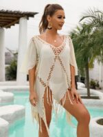 Sun Protection Top Cover-Up with Tassel / Bikini Beach Cover-Up / New Style Hand-Hook Splicing