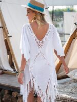 Sun Protection Top Cover-Up with Tassel / Bikini Beach Cover-Up / New Style Hand-Hook Splicing