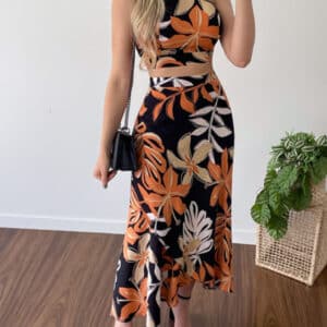 Chic Printed Short Tether Tank Top with High Waist Skirt Two-Piece Set for Women