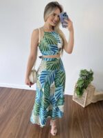 Chic Printed Short Tether Tank Top with High Waist Skirt Two-Piece Set for Women
