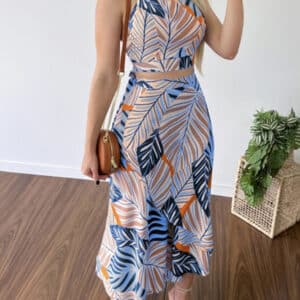 Chic Printed Short Tether Tank Top with High Waist Skirt Two-Piece Set for Women