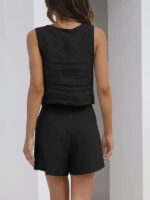 Chic Comfort, Women's Cotton Linen Sleeveless Square Neck Top + Shorts Two-Piece Set