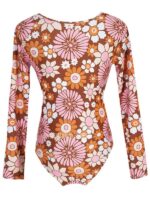 Printed Long Sleeve Zipper One-Piece Swimsuit with Sunscreen