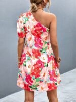 Asymmetrical Allure- Women's Printed One-Shoulder Diagonal Dress