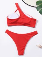 Chic Split Bikini- Solid Color One-Shoulder Sexy Swimsuit