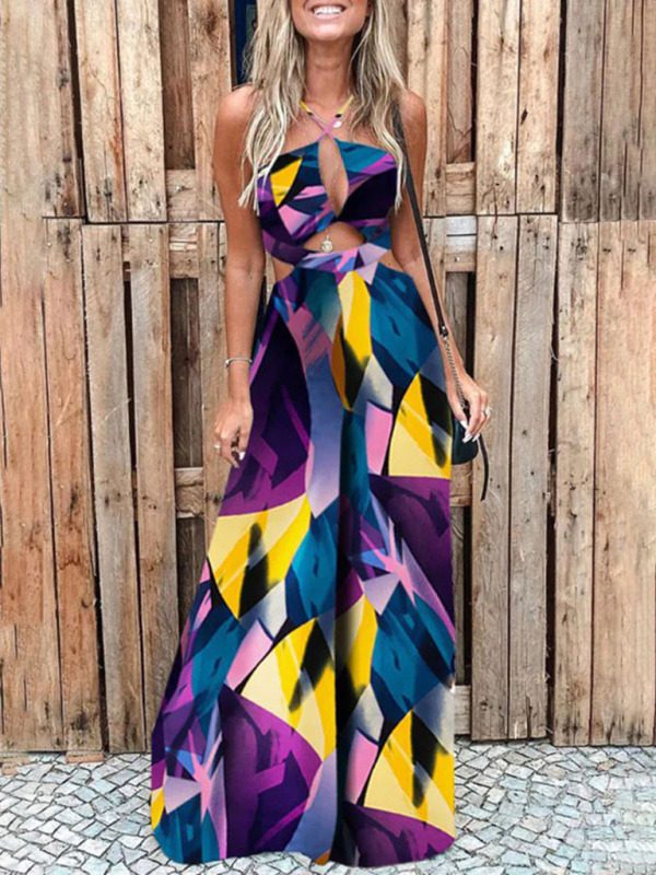 Colorful Printed Sling Jumpsuit with Sexy Design