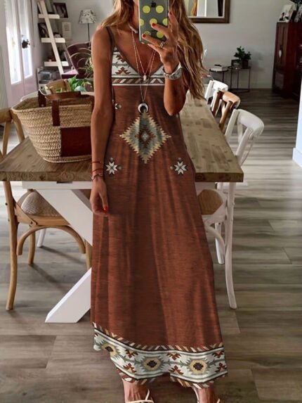 Effortless Style- Women's Knit Casual Ethnic Aztec Slip Dress