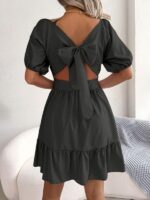 Chic and Playful- Square Neck Open Back Swing Dress with Ruffled Straps for Women