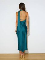 Satin Elegance- Backless Evening Gown with a Stylish Slit Design