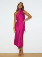 Satin Elegance- Backless Evening Gown with a Stylish Slit Design