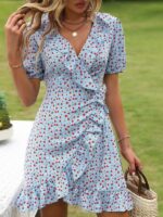 French Chic-New Style Ruffle Chiffon Polka Dot V-Neck Dress with a Touch of Temptation