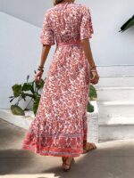 Bohemian Floral Print Puff Sleeve V-Neck Vacation Dress