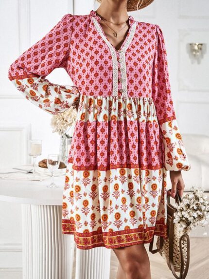 Bohemian Beauty- Holiday-Ready Loose Print Midi Dress with a Casual Flair