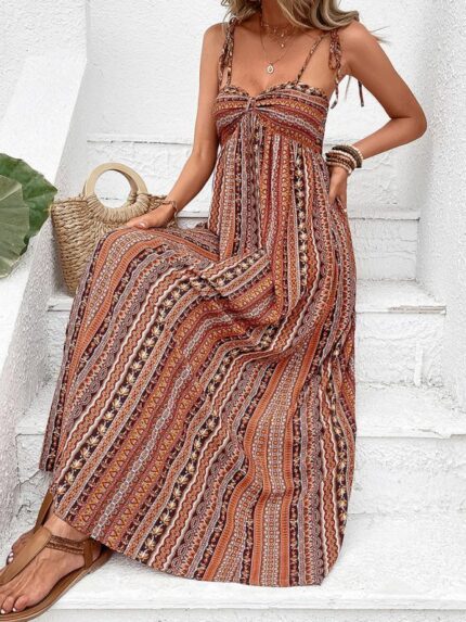 Bohemian Bliss-Striped Backless Maxi Dress for a Stylish Summer