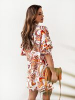 Chic Pleated Stand-Up Collar Ruffled Print Dress