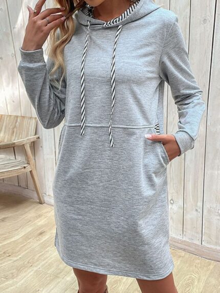 Chic and Cozy- Elevate Your Wardrobe with the New Long-Sleeved Stitching Hooded Sweater Dress
