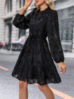 Women's Chic Solid Color 3D Jacquard Long Sleeve Round Neck Dress