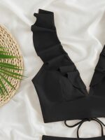 Lace Elegance-New V-Neck Ruffled High-Waist Split Swimsuit Bikini