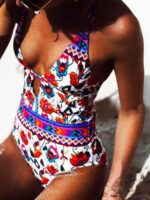 Fashionable One-Piece Swimsuit with Strappy Printed Backless and Sexy Design