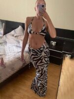 Printed Elegance- New Sexy Bikini with Strappy Skirt for a Stylish Casual Suit