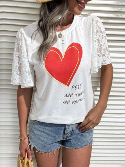 Stylish Love Printed Short Sleeve T-Shirt for Women