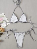 Golden Velvet Elegance- Strappy Bikini with a Touch of Glamour