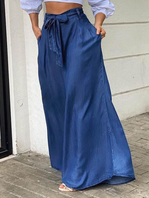 Strappy High-Waisted Denim Maxi Skirt - Casual and Stylish Plus-Size Elegance