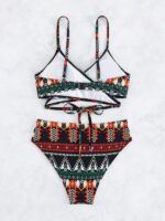Western Charm- Printed Stretch Elastic Two-Piece Bikini with Feminine Flair
