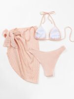 Lace-Up Textured Elegance: Women's Three-Piece Bikini with a Feminine Touch