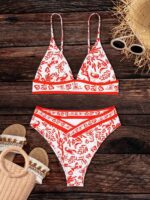 Vibrant Sunset- New Orange Printed Split Swimsuit for Beach Chic