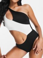 New Black and White Contrast Color Hollow Swimsuit