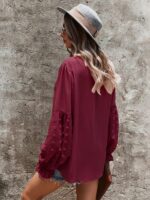 Chic Lace Stand Collar Puff Sleeve Shirt for Women