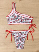 Chic Elegance- New One-Shoulder Printed Split Bikini with Triangle Lace-Up and Adjustable Straps