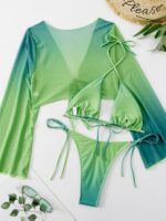 Mesh Shawl Three-Piece Bikini-New High Waist Split Swimsuit Set