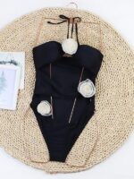 High Waist Halter Bikini with Three-Dimensional Flower Detail for a Sexy Beach Look