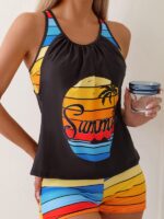 Stylish Beach Spa Vacation Boxer Vest Sports Swimsuit Suit with Bold Contrast Colors