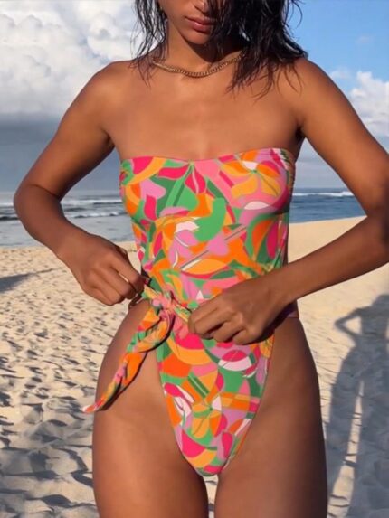 Printed Belted One-Piece Swimsuit