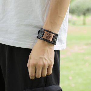 Nordic Viking Totem Triangle Energy Leather Bracelet- Symbolize Strength and Tradition in Men's Fashion